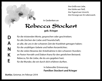 Traueranzeige von Rebecca Stockert von Südthüringer Presse