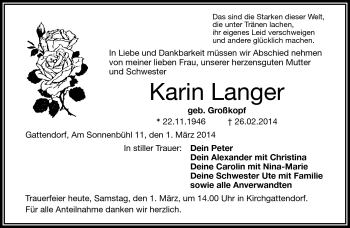 Traueranzeige von Karin Langer von Frankenpost