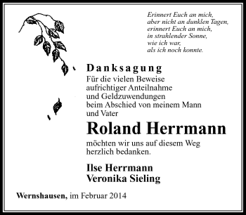 Traueranzeige von Roland Herrmann von Südthüringer Presse