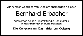 Traueranzeige von Bernhard Erbacher von Neue Presse Coburg