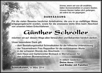 Traueranzeige von Günther Schroller von Südthüringer Presse