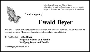 Traueranzeige von Ewald Beyer von Südthüringer Presse