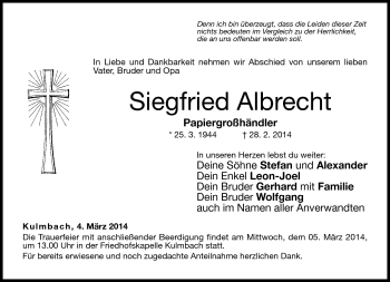 Traueranzeige von Siegfried Albrecht von Neue Presse Coburg