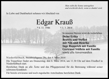 Traueranzeige von Edgar Krauß von Neue Presse Coburg