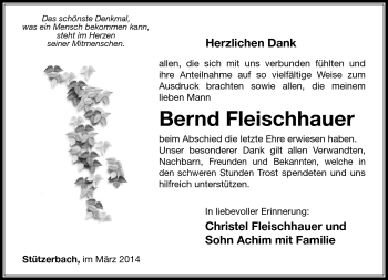 Traueranzeige von Bernd Fleischhauer von Südthüringer Presse