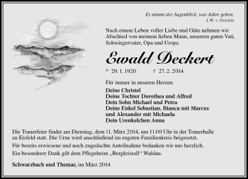 Traueranzeige von Ewald Deckert von Südthüringer Presse