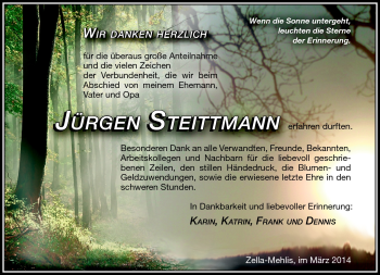 Traueranzeige von Jürgen Steittmann von Südthüringer Presse