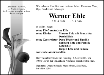 Traueranzeige von Werner Ehle von Südthüringer Presse
