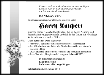 Traueranzeige von Harry Kaupert von Südthüringer Presse
