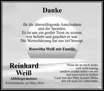 Traueranzeige von Reinhard Weiß von Frankenpost