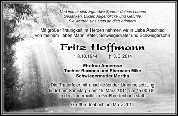 Traueranzeige von Fritz Hoffmann von Südthüringer Presse
