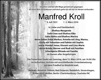Traueranzeige von Manfred Kroll von Südthüringer Presse