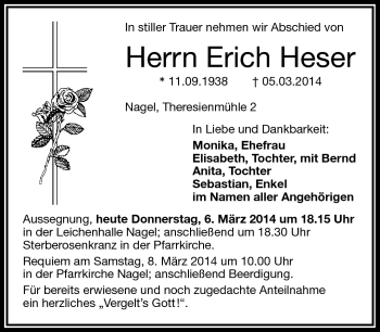 Traueranzeige von Erich Heser von Frankenpost