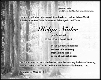 Traueranzeige von Helga Näder von Südthüringer Presse