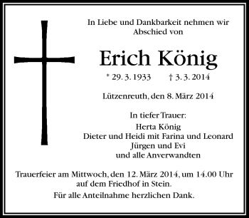 Traueranzeige von Erich König von Frankenpost