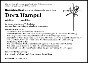 Traueranzeige von Dora Hampel von Südthüringer Presse