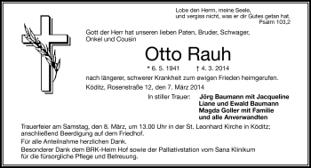 Traueranzeige von Otto Rauh von Frankenpost