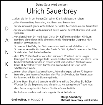 Traueranzeige von Ulrich Sauerbrey von Neue Presse Coburg