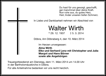 Traueranzeige von Walter Wirth von Frankenpost