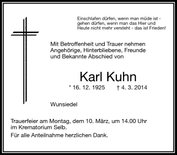 Traueranzeige von Karl Kuhn von Frankenpost