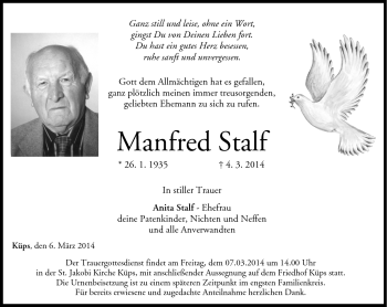 Traueranzeige von Manfred Stalf von Neue Presse Coburg