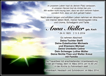 Traueranzeige von Anna Müller von Südthüringer Presse