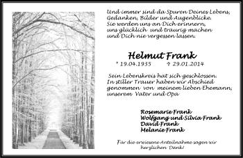 Traueranzeige von Helmut Frank von Frankenpost