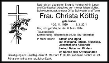 Traueranzeige von Christa Köttig von Frankenpost