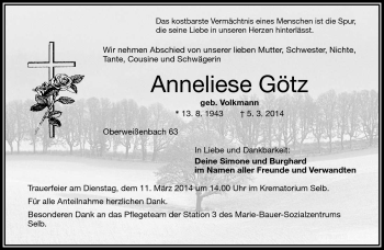 Traueranzeige von Anneliese Götz von Frankenpost