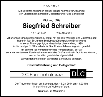 Traueranzeige von Siegfried Schreiber von Südthüringer Presse