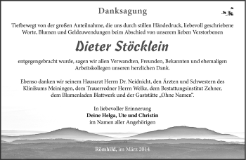 Traueranzeige von Dieter Stöcklein von Südthüringer Presse
