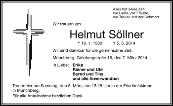 Traueranzeige von Helmut Söllner von Frankenpost