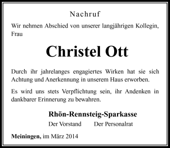 Traueranzeige von Christel Ott von Südthüringer Presse
