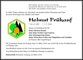Traueranzeige von Helmut Frühauf von Südthüringer Presse