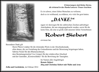 Traueranzeige von Robert Siebert von Südthüringer Presse