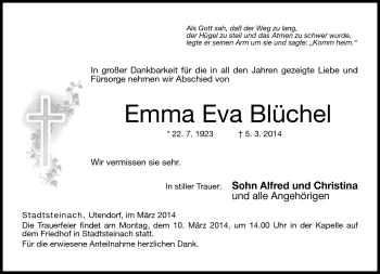 Traueranzeige von Emma Blüchel von Neue Presse Coburg