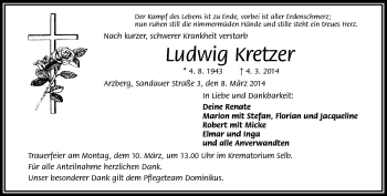 Traueranzeige von Ludwig Kretzer von Frankenpost