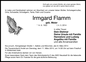 Traueranzeige von Irmgard Flamm von Neue Presse Coburg