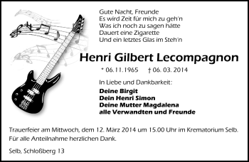 Traueranzeige von Henri Gilbert Lecompagnon von Frankenpost