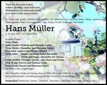 Traueranzeige von Hans Müller von Südthüringer Presse