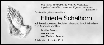 Traueranzeige von Elfriede Schelhorn von Neue Presse Coburg