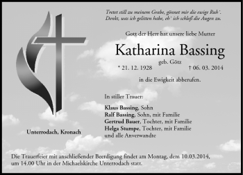Traueranzeige von Katharina Bassing von Neue Presse Coburg