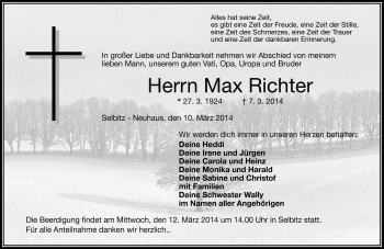 Traueranzeige von Max Richter von Frankenpost