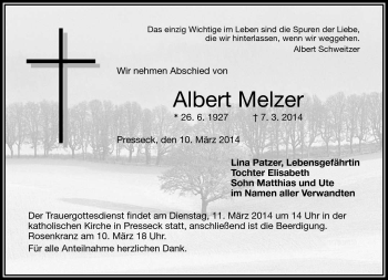 Traueranzeige von Albert Melzer von Frankenpost