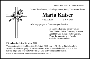 Traueranzeige von Maria Kaiserq von Neue Presse Coburg