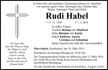 Traueranzeige von Rudi Habel von Neue Presse Coburg