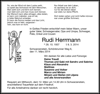 Traueranzeige von Rudi Herrmann von Frankenpost