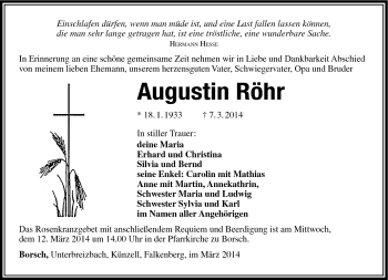 Traueranzeige von Augustin Roehr von Südthüringer Presse