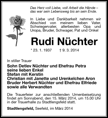 Traueranzeige von Rudi Nüchter von Südthüringer Presse