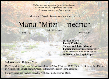 Traueranzeige von Maria 